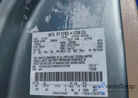 2006 Ford Escape Xlt/Xlt Sport z USA, uszkodzony, nr VIN 1FMYU03196KD10720